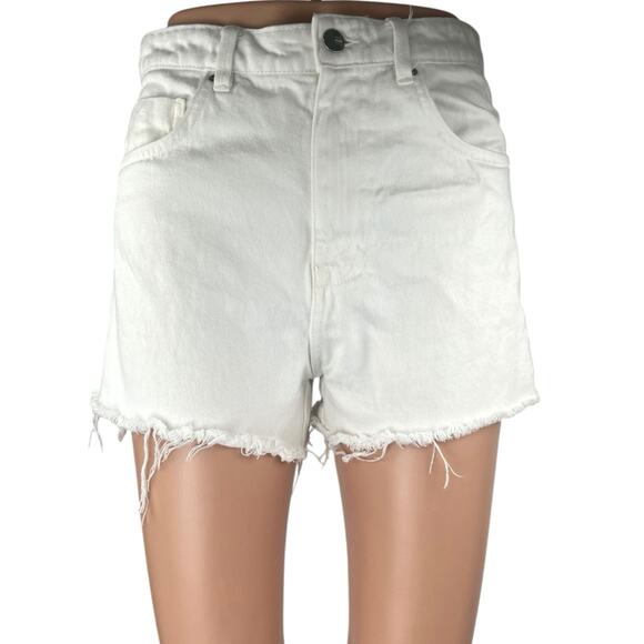 Zara Women's White High Waisted Cut Off Frayed Raw Hem Denim Jean Shorts Size 4 - Picture 1 of 5